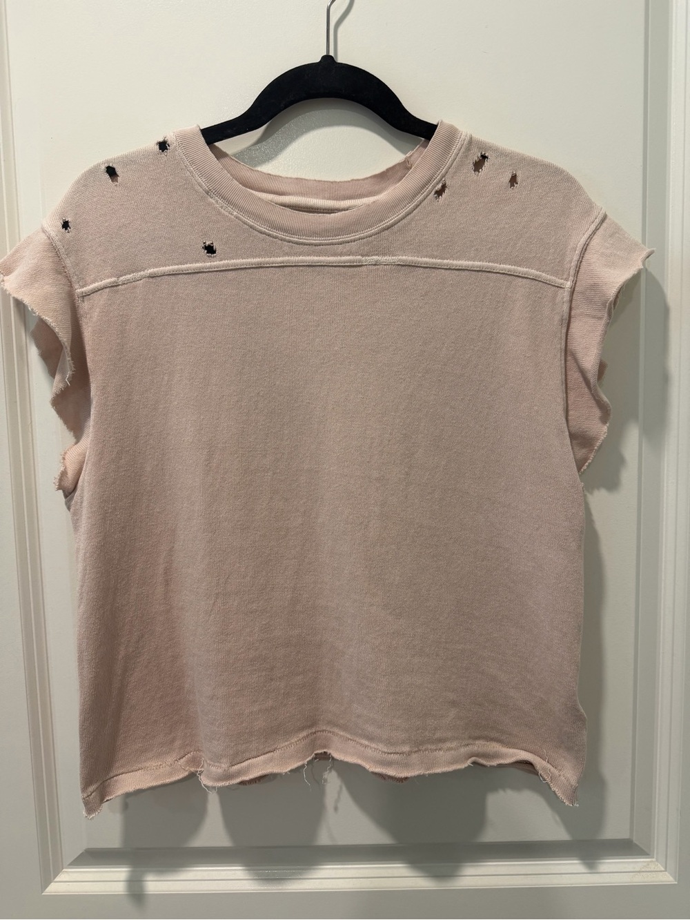 We The Free Washed Pink Distressed Sleeveless Sweatshirt